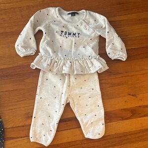 Tommy Hilfiger Cream Sweatpants Set with Red and Navy Dot Accents